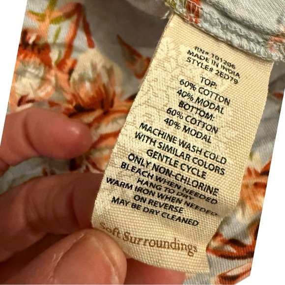 SOFT SURROUNDINGS women’s cotton modal blend light blue pajamas botanical print - Picture 14 of 15